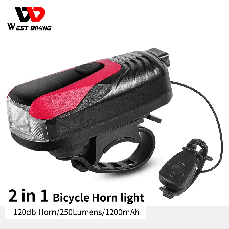 

WEST BIKING Bike Horn Light 120db Bell USB Rechargeable MTB Road Bicycle Accessories Headlight Waterproof LED Cycling Front Lamp