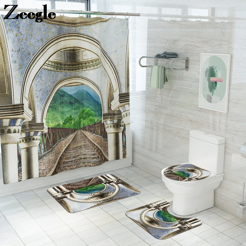 

Коврик для ванной с принтом и набор душевой занавески, нескользящий коврик для унитаза, коврик для ванной из микрофибры, напольный коврик дл...