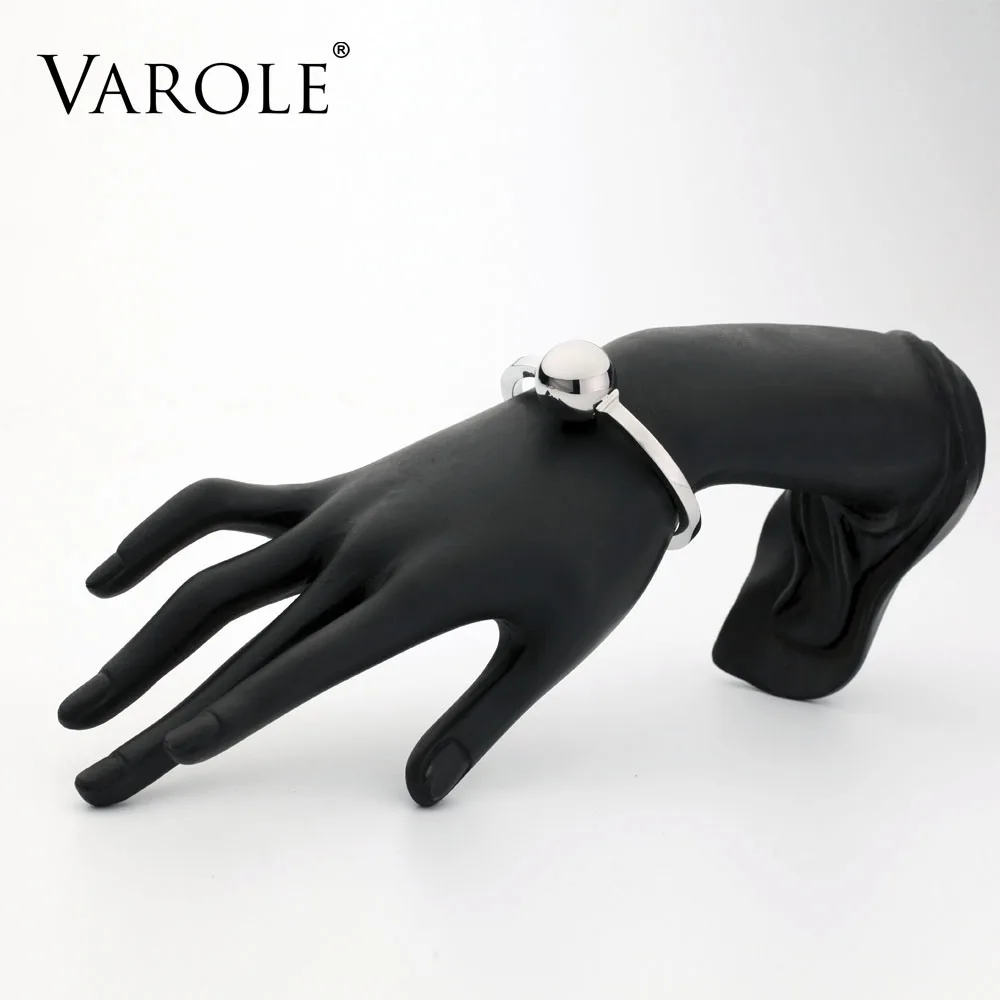 

VAROLE High Quality Can Open Big Bead Bangle Manchette Stainless Steel Jewelry Summer Luxury Brand Bangle For Women Cuff Bangles