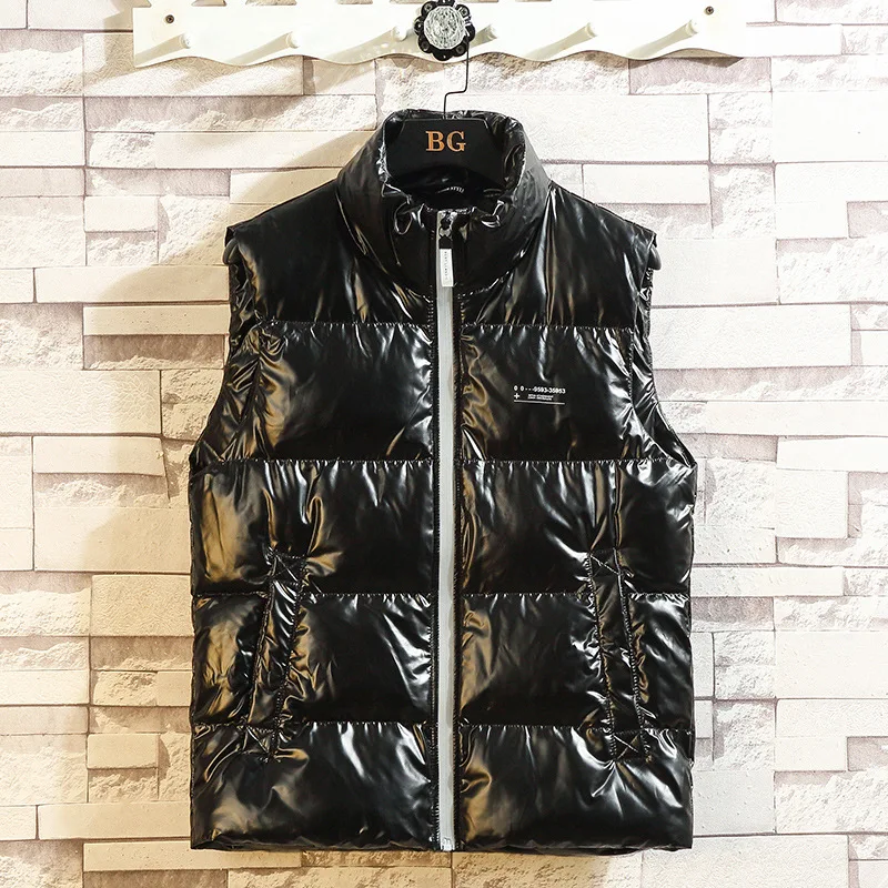 

2020 Winter New Arrival Plus Size Bright Leather Stand Collar Vest Solid Color Vest Self-cultivation Jacket Vest Free Shipping