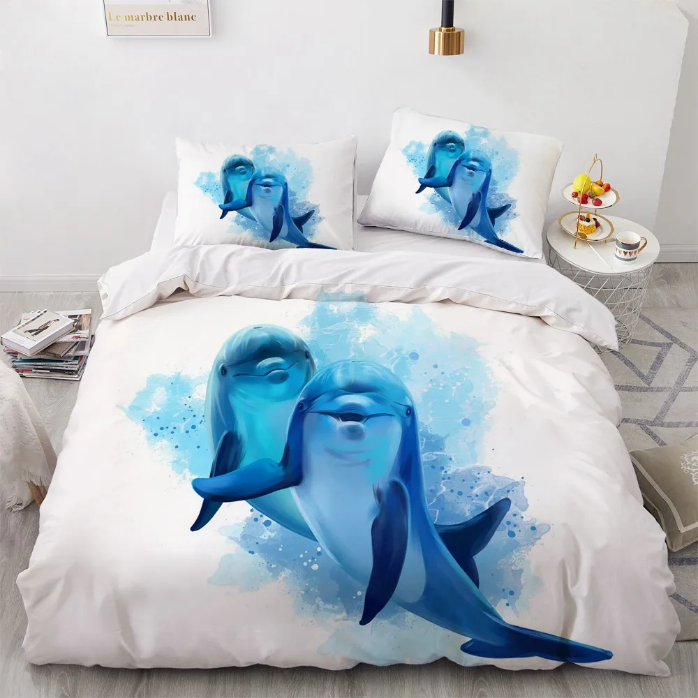 

3D Custom Design Sea Animal Duvet Cover Sets Animal Comforther Cover Pillow Slip King Queen Double Single Size White Bedding Set