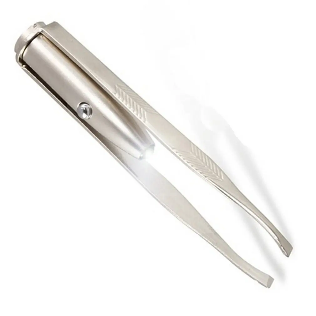 Professional Eyebrow Tweezers Beauty Slanted Stainless Steel Tweezer LED Light Clip Eyelash Make Up Tool freeshipping |