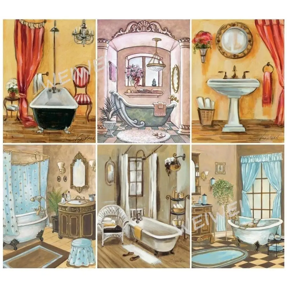 

5D Square Round Drill Diamond Painting Bathroom Bathtub Toiletries Art Mosaic Embroidery Cross Stitch Kits Home Decoration