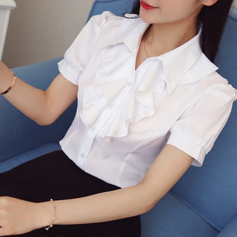 Женские рубашки элегантные блузки с рюшами v-образным вырезом Blusas Mujer De Moda женские