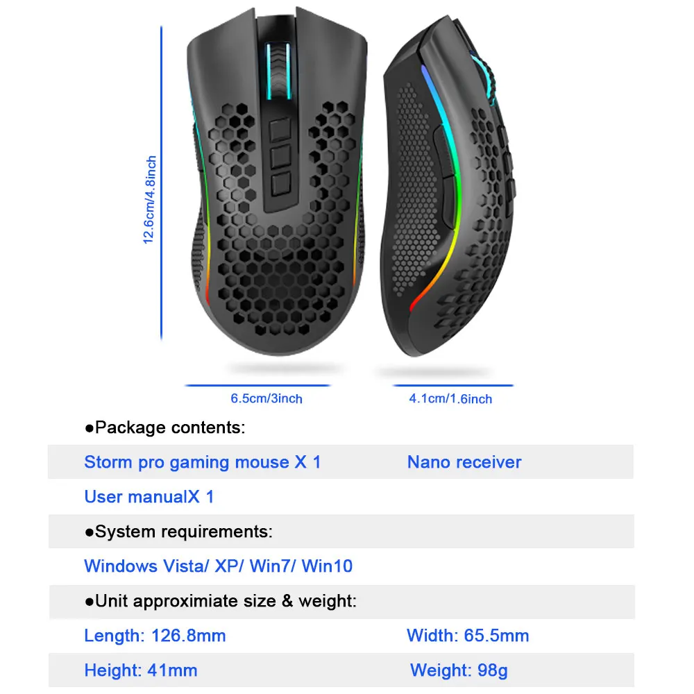

Redragon Storm Pro RGB USB 2.4G Wireless Ultralight Honeycomb Shell Gaming Mouse 16000 DPI for gamer Mice laptop PC M808-KS