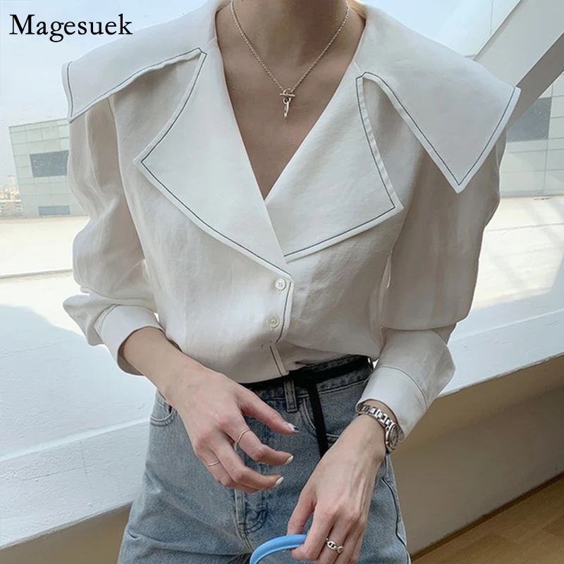 

Spring Korean Long Sleeve Tops New Chic Turn-down Collar Loose Button Shirt White Cotton Woman Blouse Casual Shirts Blusas 13823