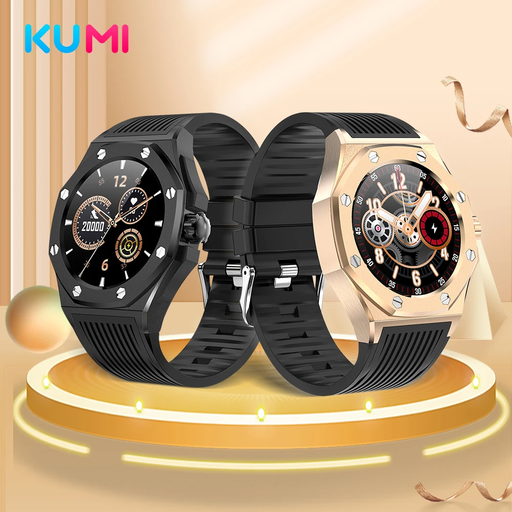 

KUMI GW20 Light Luxury Men's Business Smartwatch Fashion Sport Sport Stainless Steel Case Silicone Strap Smart Watch Wristwatch