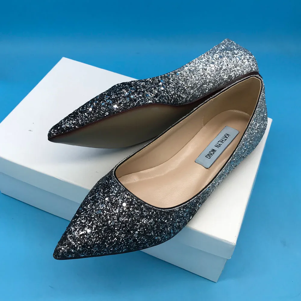

Kathlyn Wong Silver Bling Design Women Pointed Toe Metallic Shiny Leather Shoes Ballet Flats KWJ808