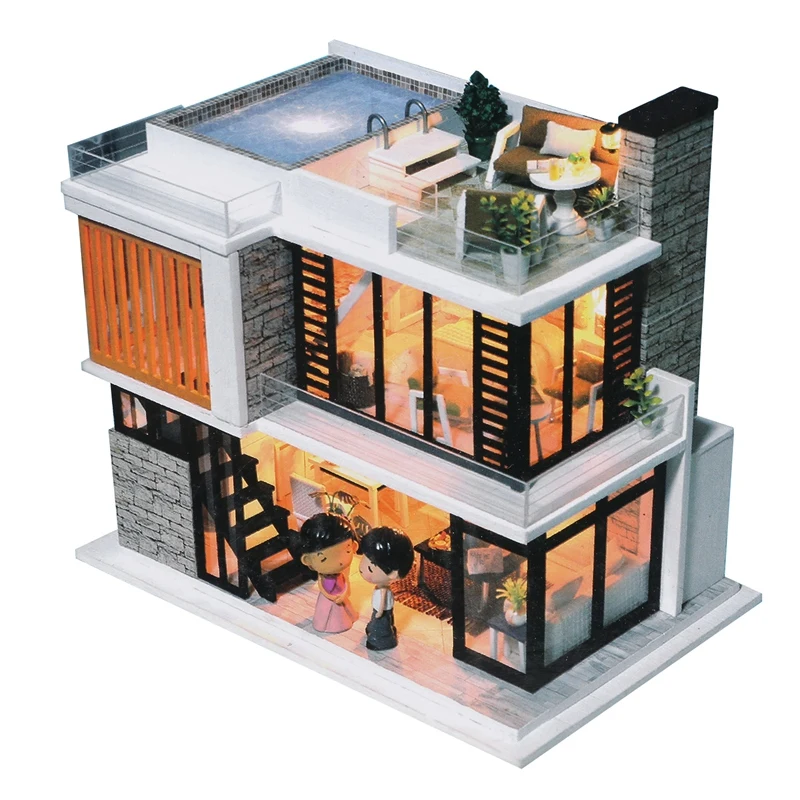 

Doll House Diy Miniature Wooden Miniaturas Dollhouse Furniture Swimming Pool Building Villa Kits Toys For Child