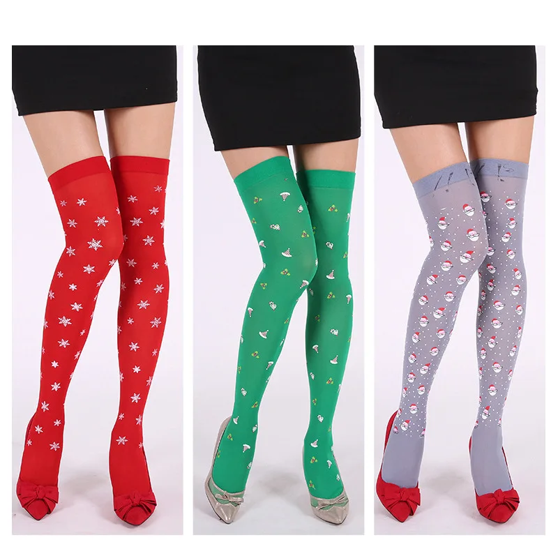 

Harajuku Print Long Tube Over The Knee Socks New Santa Claus Two-color Stage Sexy Transparent Thin Section Halloween High Socks