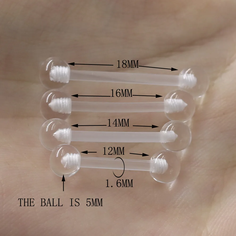Кольцо для пирсинга языка мягкое прозрачное акриловое 14 г 10 шт. | Украшения и