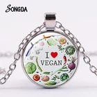 Креативное Ожерелье I Love Vegan с зелеными овощами, вегетарианский стиль жизни, Модный Рисунок, стеклянные подвески с кабошоном, ювелирные изделия