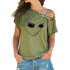 Модные женские футболки с принтом ресниц для салона красоты, футболка с длинными ресницами для девушек, топы с коротким рукавом и асимметричным скошенным перекрестным поясом, футболки