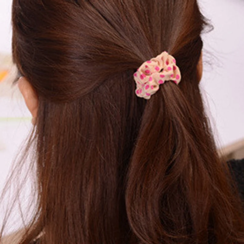 

10 PCS Girl Sweet Style Hair Accessories Cloth Hair Rope Polka Dot Elastic Headband Fabric Colorful Polka Dot Hair Ring