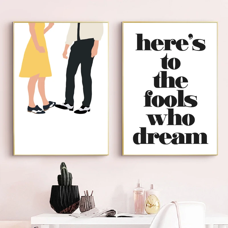 

La La Land Music Movie Illustration Canvas Painting , Here's to the Fools Who Dream Quotes Poster Art Prints Home Wall Art Decor