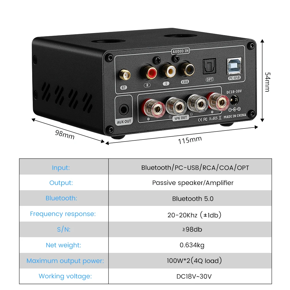 AIYIMA HiFi Tube-T9 BT 5.0 Vacuum Tube Amplifier 100W×2 USB DAC Fiber Coax Decoding With VU Meter Home Digital Amp | Электроника