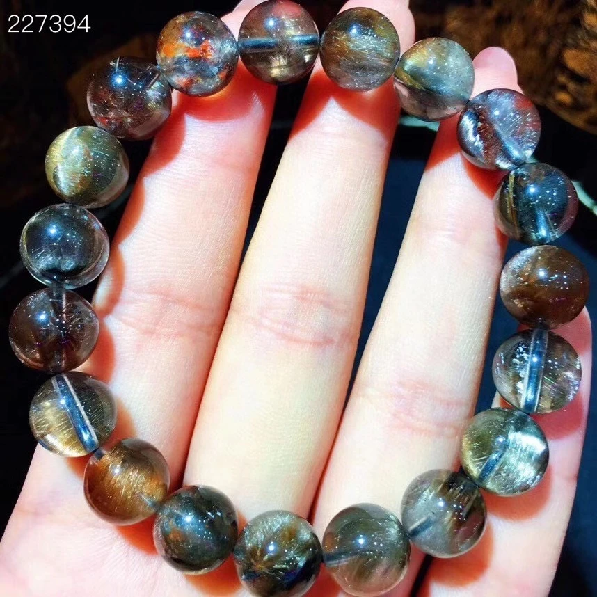 

Natural Brookite Platinum Silver Rutilated Quartz Bracelet 10mm Crystal Round Bead Woman Man Lucky Gift Genuine AAAAA