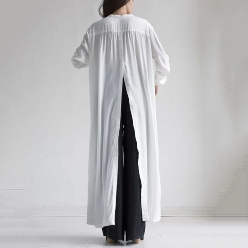 Chicever сбоку Разделение Макси повседневные платья женские белая рубашка Для
