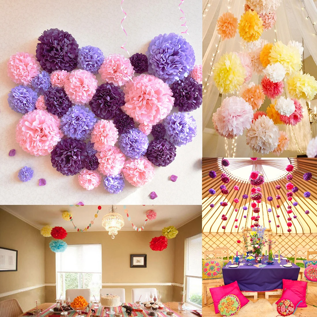 

Artificial Flowers 150-380mm Artificial Flowers Tissue Paper Pom Poms Paper Flowers Ball Pompom Wedding Birthday Parties Decor