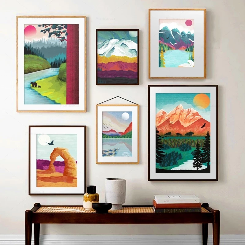 

Nordic Landscape Wall Art Arches Banff Poster and Print Mountain River Forest Canvas Painting Tracing Pictures for Home Decor