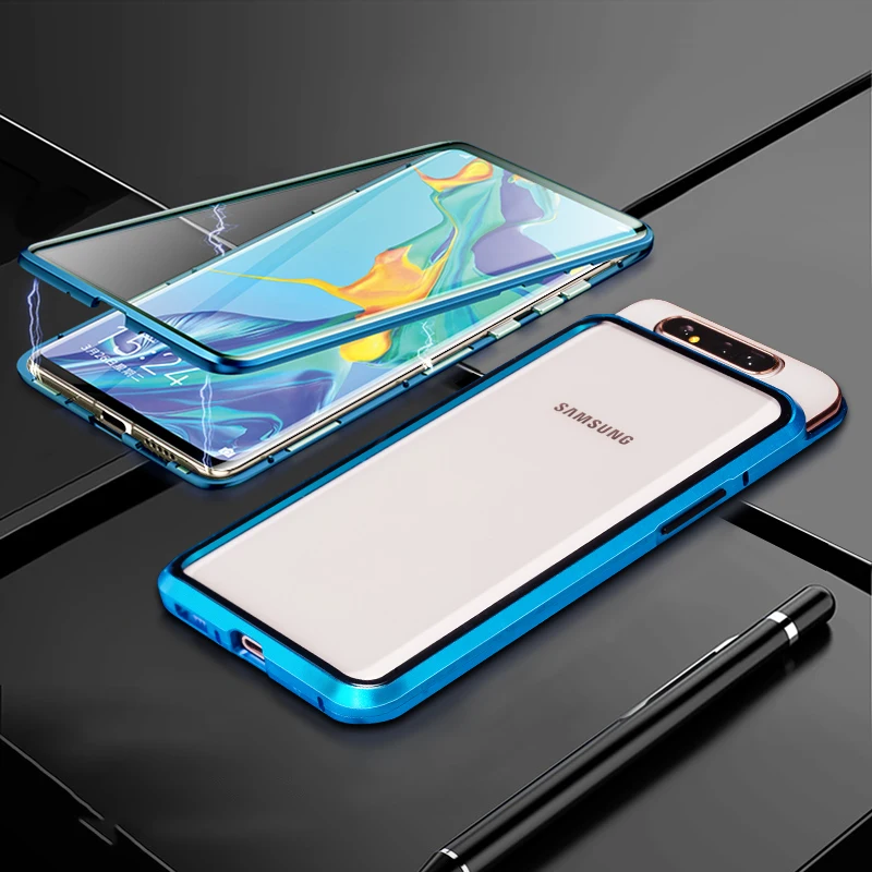360 Полный Магнитный чехол для samsung Galaxy S11 A90 5G A80 A10S A40 A50 A60 A70 M30S металлический бампер Двусторонняя закаленное Стекло чехол