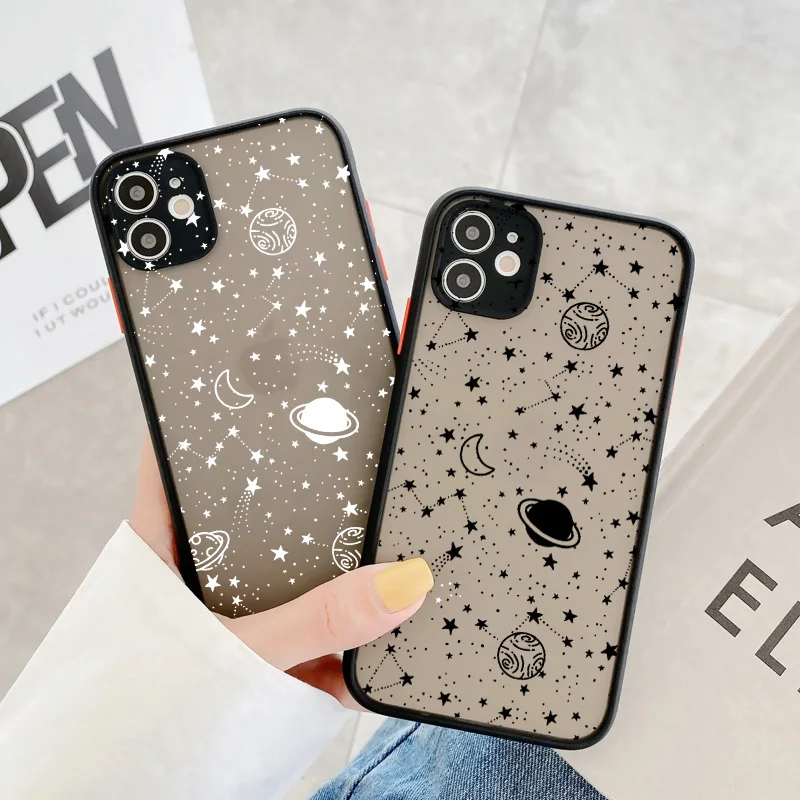 Cartoon Planet Stars Shockproof Phone Case For iPhone 11 12 13 14 Pro XR XS Max 7 8 6 Plus X SE 2020 Clear Cute Back Cover Coque