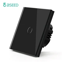 bseed 1gang eu standard light touch switches home wall switch black white golden with crystal glass panel power sensor switches