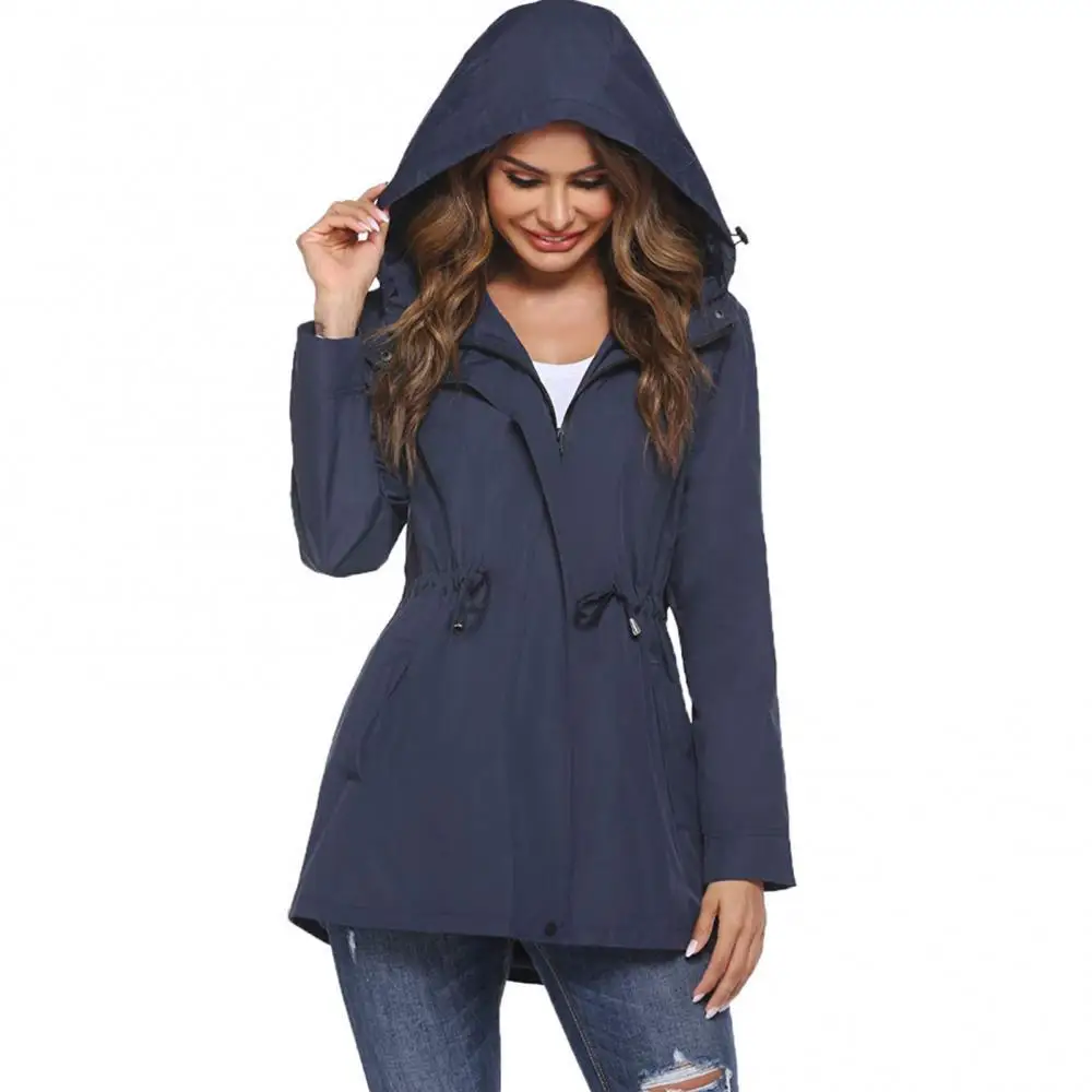 

Женская ветровка на молнии, однотонная облегающая куртка с капюшоном на весну и осень-зиму, 2021