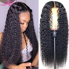 Длинный афро кудрявый вьющийся парик из человеческих волос предварительно выщипанный парик на сетке 4x4 30 дюймов бразильские кружевные передние парики из человеческих волос для женщин