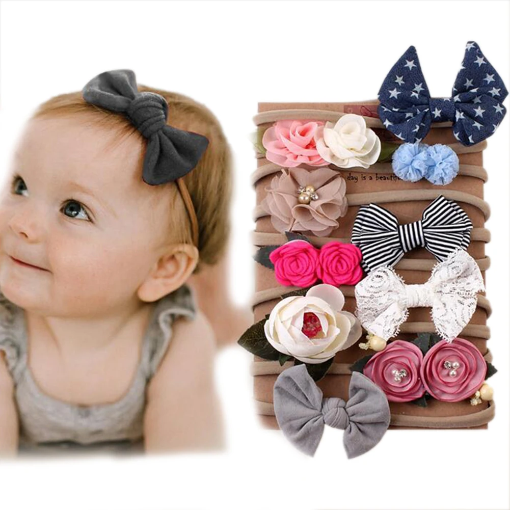 

Baby Hair Accessories Set Cute Flower Bow Shape With Bead Decoration Casual All-Match Stretchable Elastic Hair Accessories Set