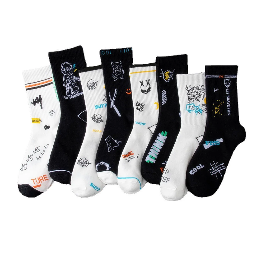 

Men'sSocks personality cotton Graffiti copule socks fashion black white letters sports long New Korean woman's socks