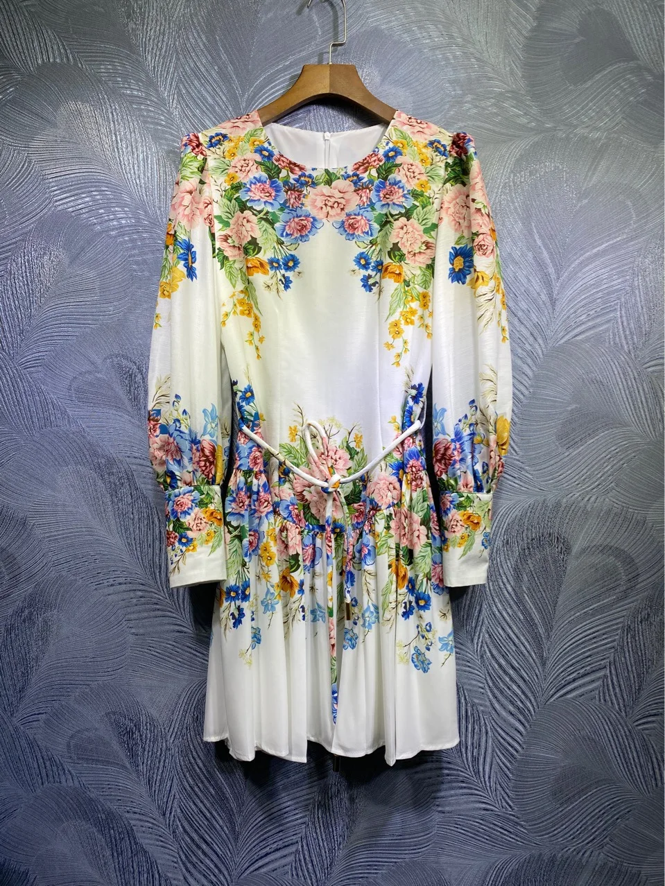 

2021 Autumn Runways Women's high quality floral print long sleeves Chic women vintage dress C162