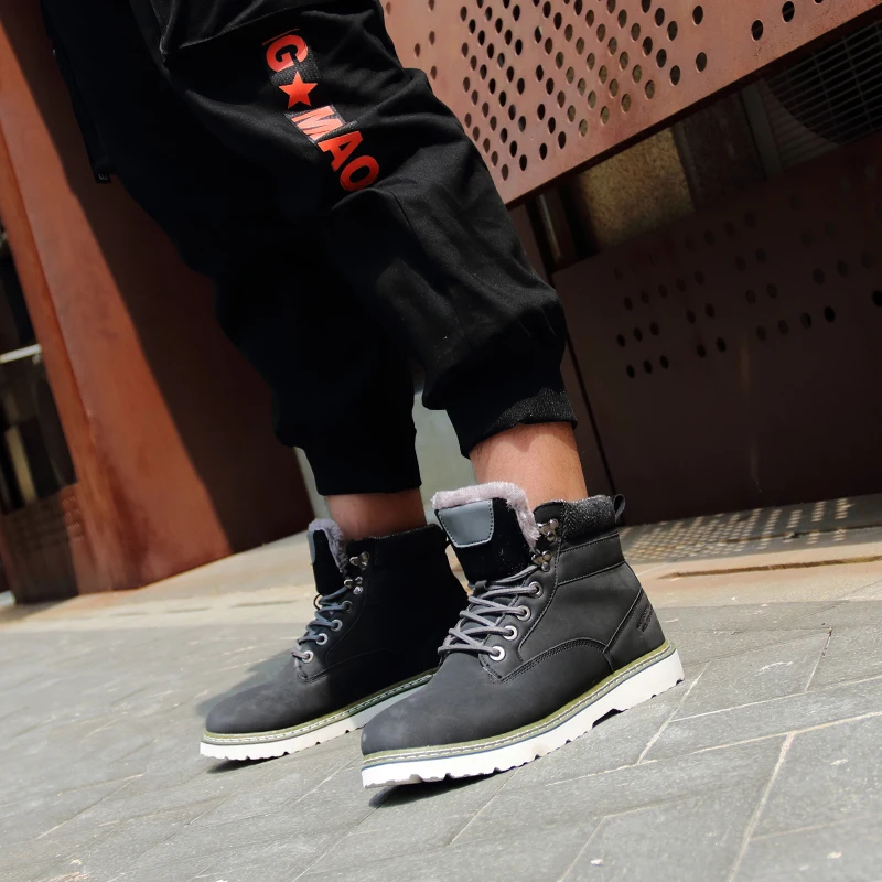 

HKIMDL Winter High Top Sneakers Men Casual Shoes Warm Plush Fur Boots Male Breathable Anti-Slip Ankle Boots Platform Work Boots