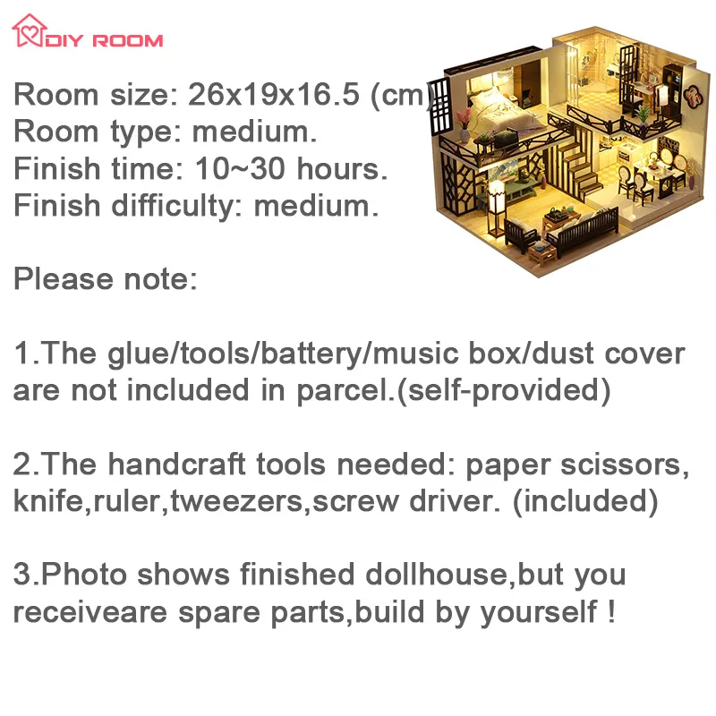 

DIYROOM DIY Miniature Dollhouse Kit Doll House Furniture Chinese Style Wooden Tiny Mini Kitchen