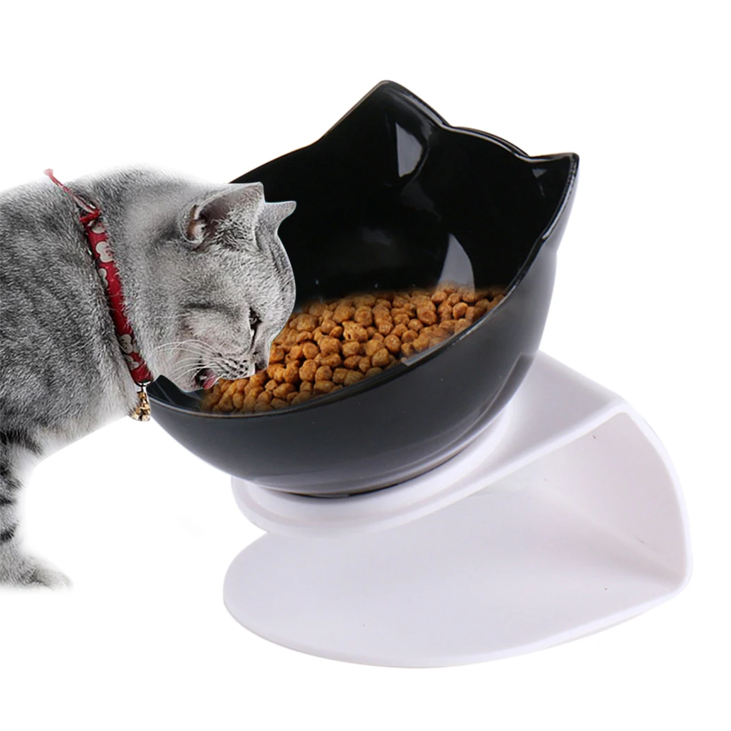 

Cat Bowl Dogs Bowls Non-Slip Food Bowl With Protection Cervical Transparent Cat Bowl Creative Plastic Cat Ear Shape Pets Bowls