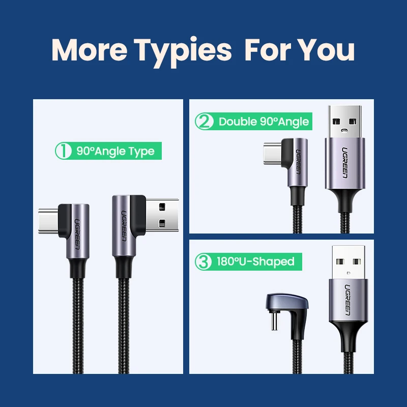 Кабель usb type c Ugreen 90 градусов 3 А кабель для быстрой зарядки и передачи данных Samsung s9
