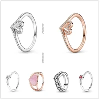 authentic 925 sterling silver colours pink swirl heart statement ring for women wedding party gift europe fashion jewelry