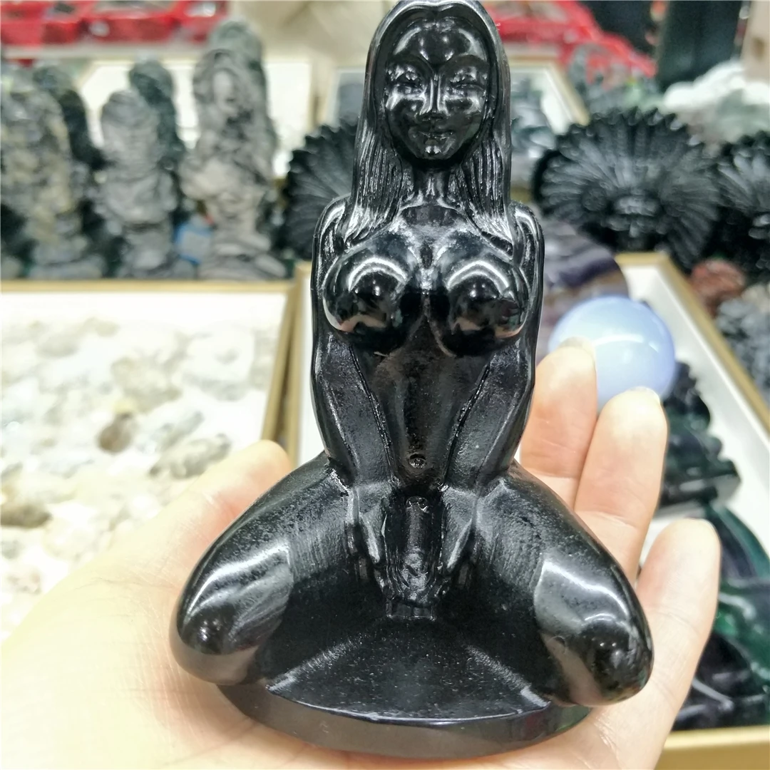 Высота каблука 10 см натуральный черный обсидиан резные Обнаженная принцесса