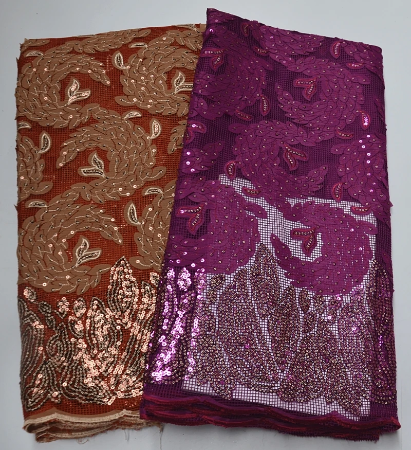 

Alisa purple french sequins lace fabric 2020 high quality embroidery nigerian coarse mesh fabrics african net laces for sewing