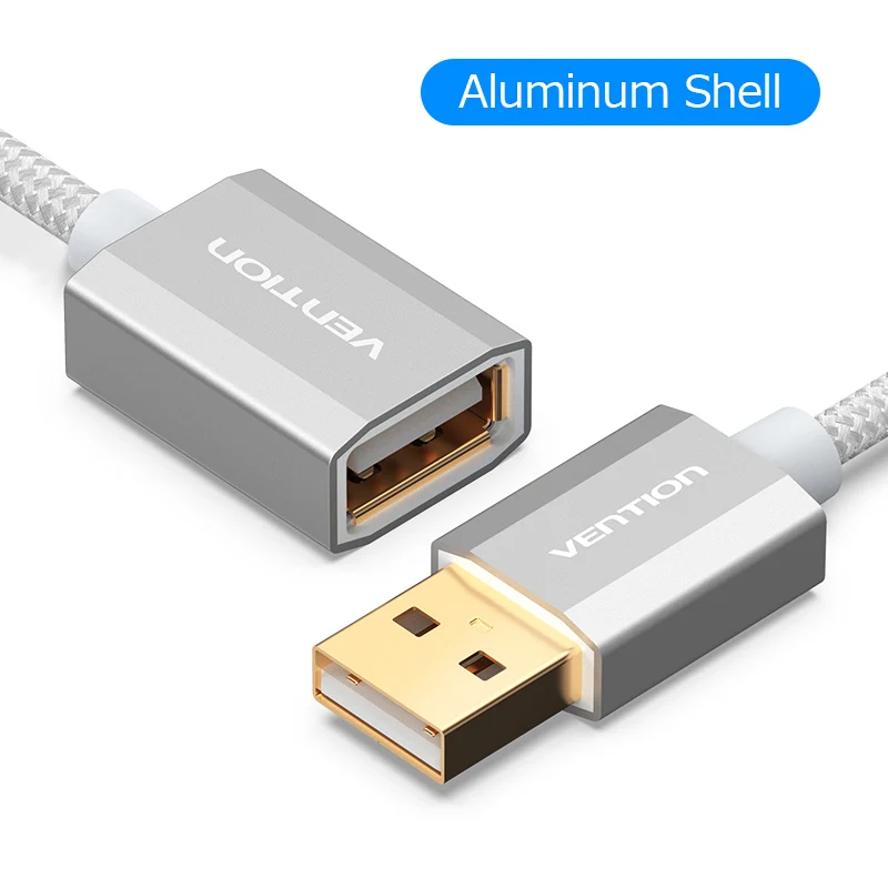 Vention USB2.0 кабель-удлинитель для мужчин и женщин супер скорость USB кабель для передачи данных удлинитель для ПК клавиатура принтер мышь компьютерный кабель - Цвет: Aluminum Shell