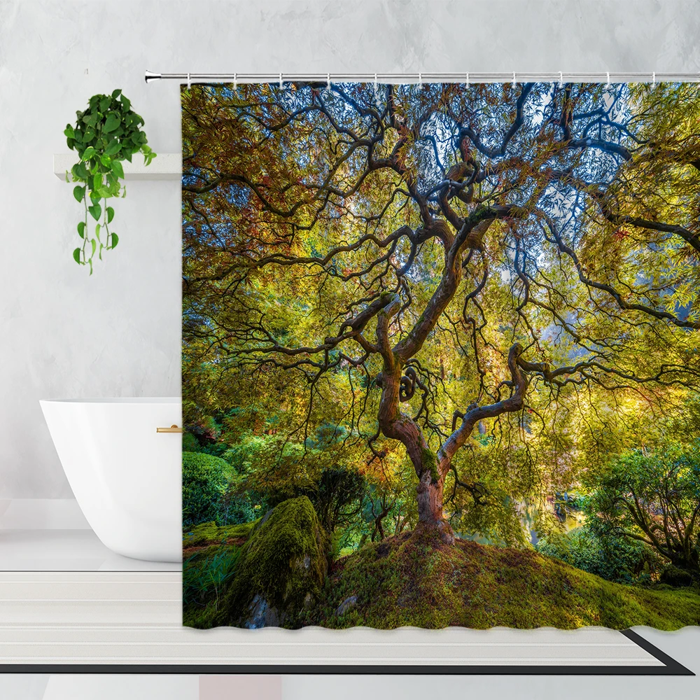 

Forest Natural Scenery Shower Curtain Tropical Rain Forests Landscape Bathroom Decoration Waterproof Bath Curtains Set With Hook