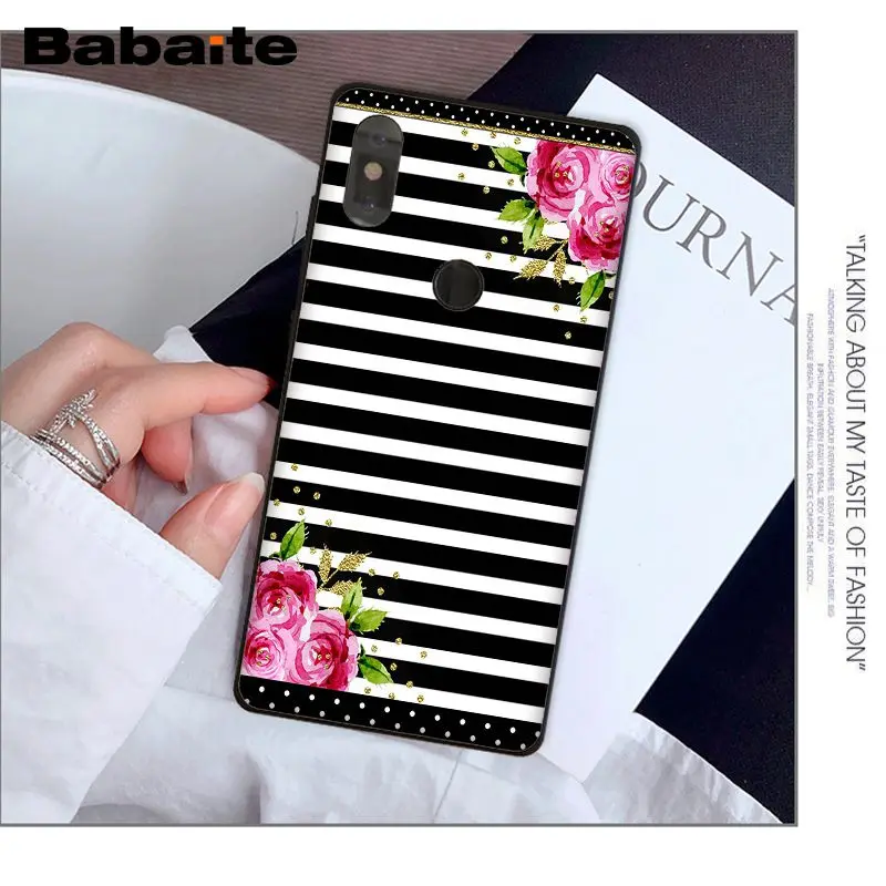 Babaite Black Watercolor Stripes with flowers Phone Cover for Xiaomi Mi 8 8 SE 6 6plus Note 3 MIX 2 2S Note 3 Redmi Note 4 4X