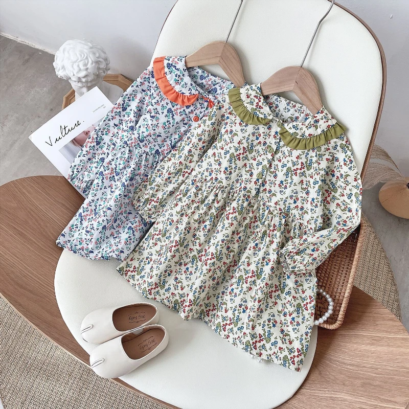 

Spring Fall Flower Dress for Girls 2022 Korean Fashion Long Sleeve Princess Dress Cute Little Children Costume Children Clothes