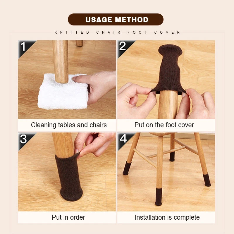 

4pcs Anti Skid Chair Leg Cover Knitting Table Foot Sock Desk Leg Caps Room Floor Protectors Home Decor 66CY