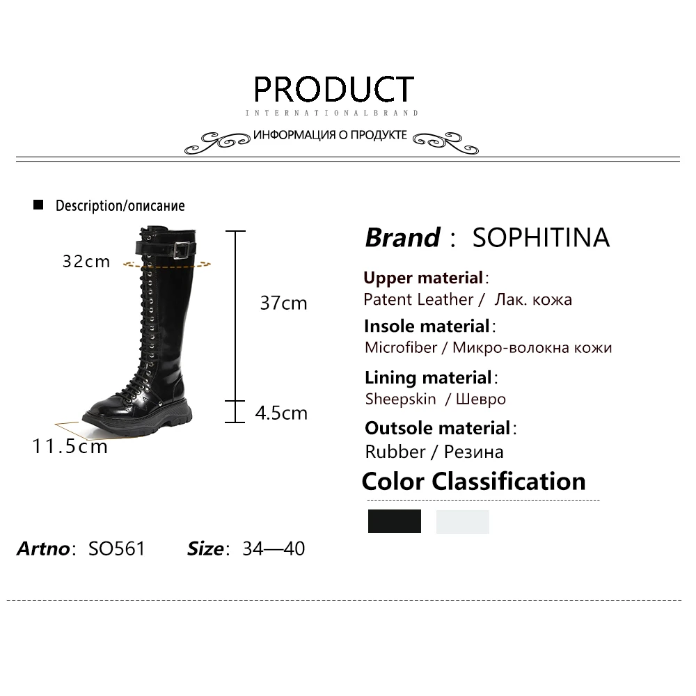

SOPHITINA Brand Fashion Platform Boots Round Toe Belt Buckle Decroation Handmade Boots Women Lace-up Knee-high White Shoes SO561