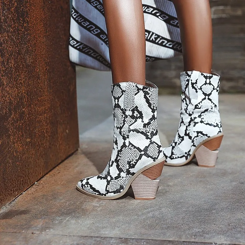 Готическая обувь на блочном каблуке ботильоны высоком массивном ковбойские