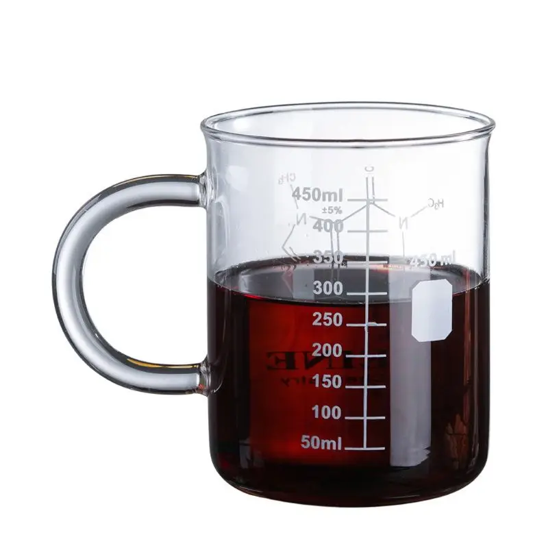 

Caffeine Beaker Mug Graduated Beaker Mug with Handle Borosilicate Glass Multi-Function Food Grade Measuring Cup