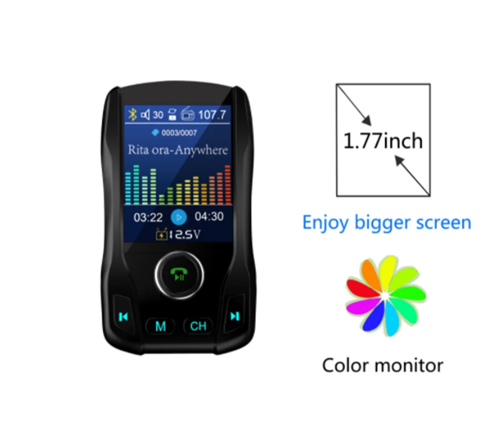 

KDsafe 1.8-inch Color Screen Car MP3 Music Player AUX Navigation Talk Charging Multi-function FM Transmitter Car Charger