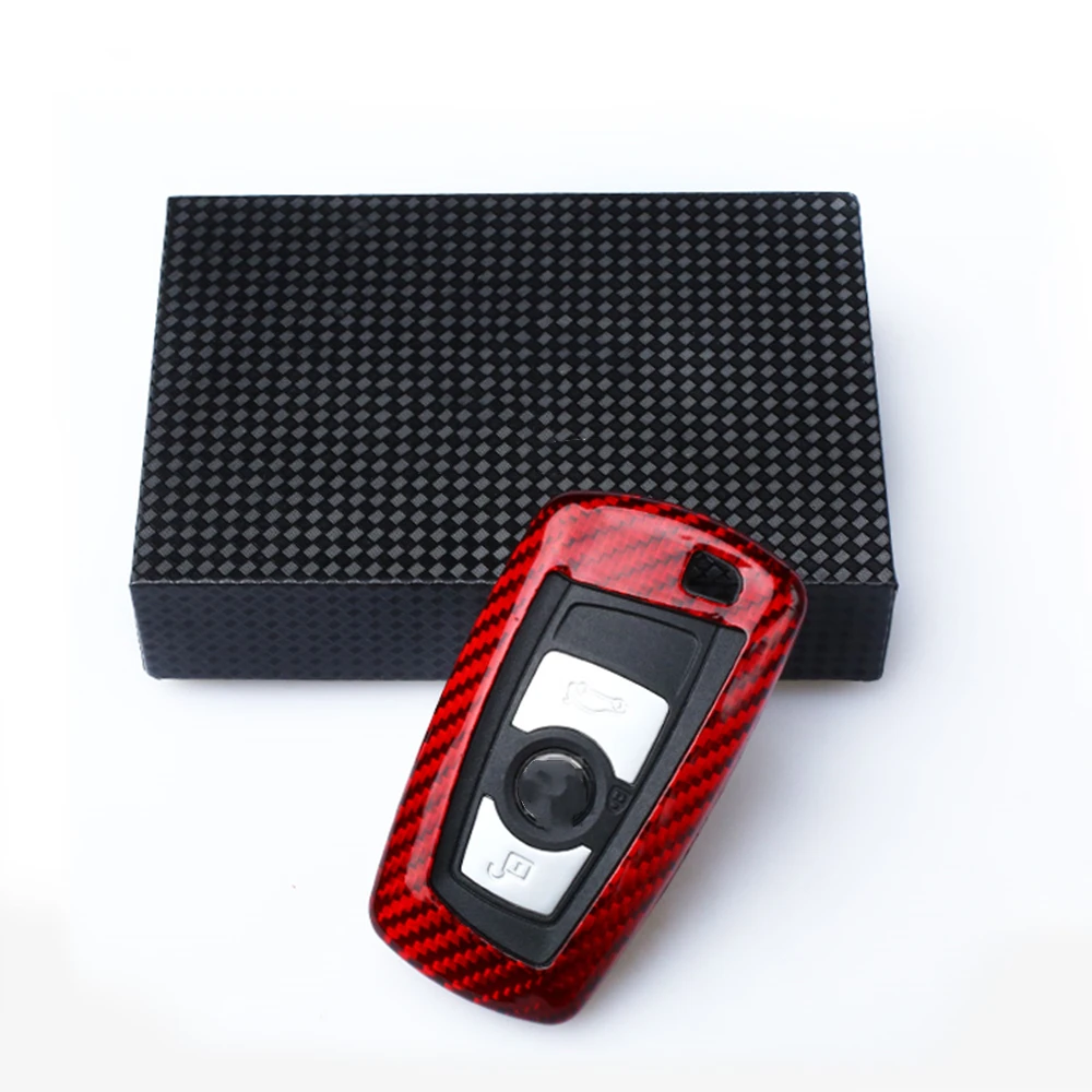 

Remote Key Case Shell Cover For BMW 1 2 3 5 6 7 Series X3 X5 Red Carbon Fiber