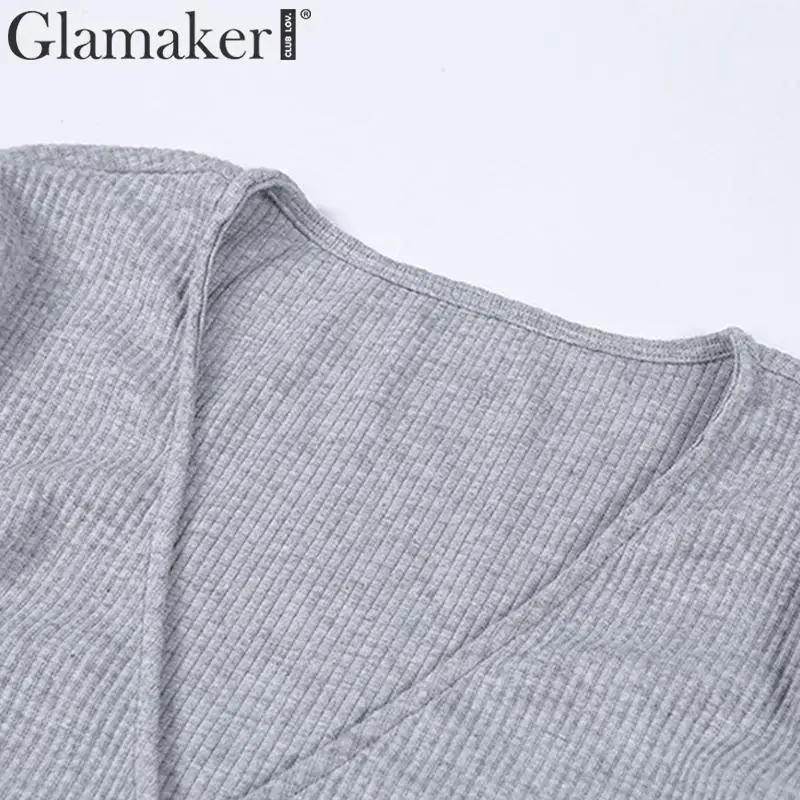 Glamaker вязаный костюм из двух частей сексуальное платье зимнее женское с v-образным вырезом элегантное платье миди осенние вечерние Клубные платья с длинным рукавом облегающее платье